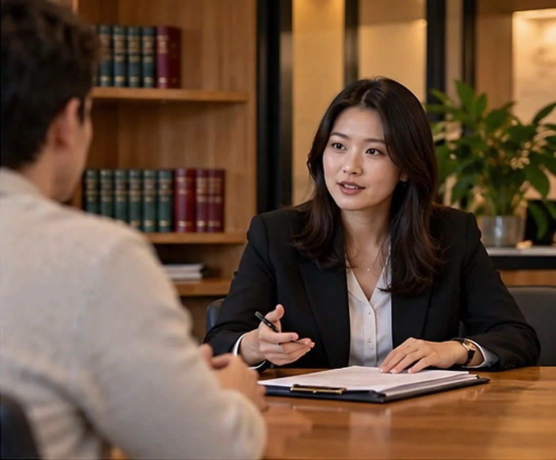 A lawyer in a first consultation with a client.